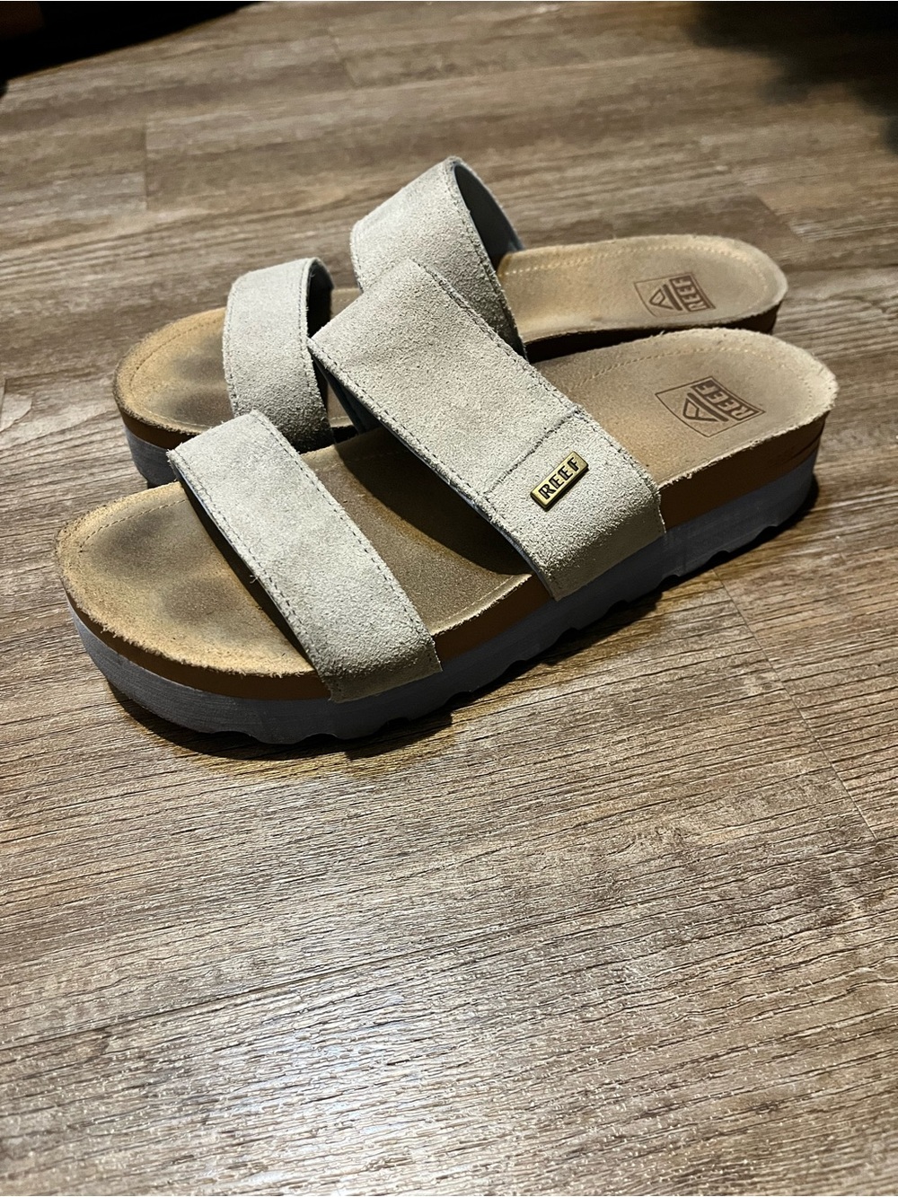 Reef Women's Two-Strap Suede Slide Sandals in dusty blue